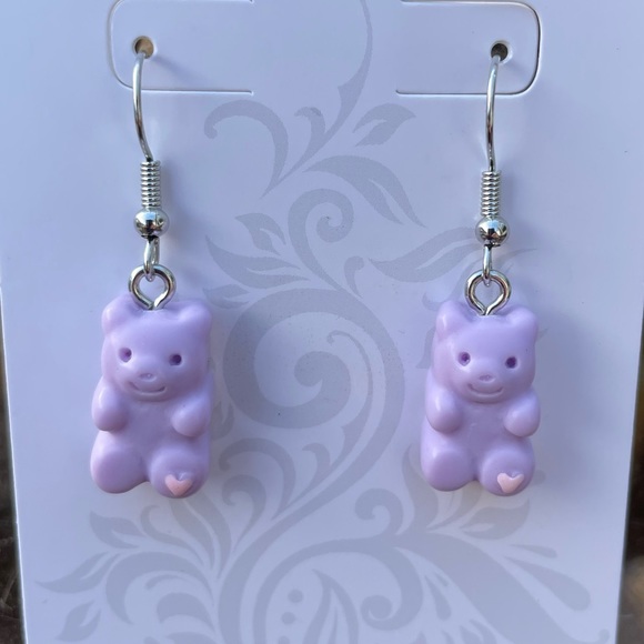 Purple Teddy Bear Earrings - Picture 3 of 4